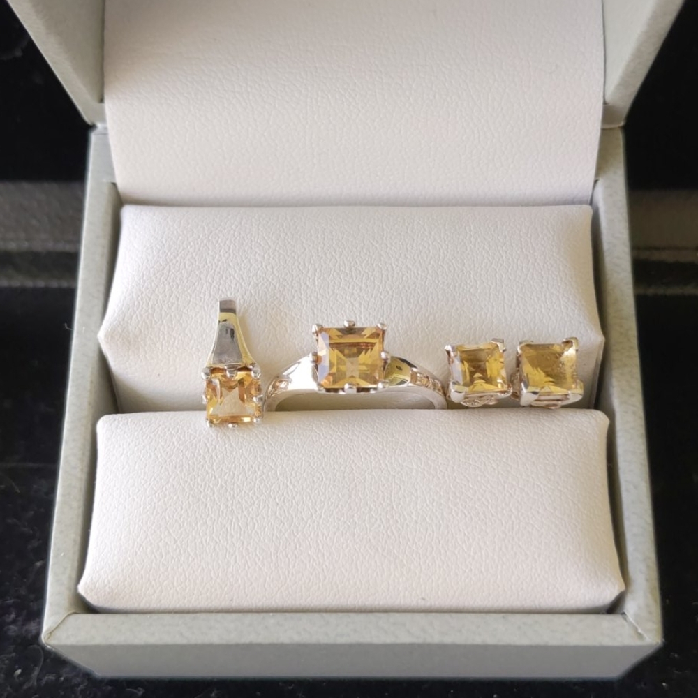 Genuine Citrine 925SS Ring, Pendant & Earrings Set